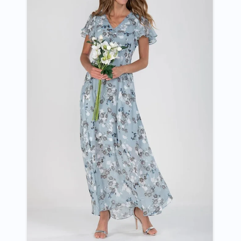 Vestido largo floral ligero de manga corta【M-3XL】-ES