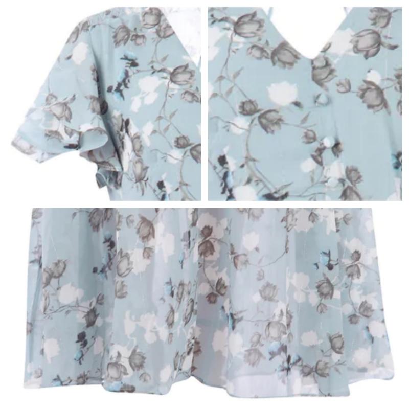 Vestido largo floral ligero de manga corta【M-3XL】-ES