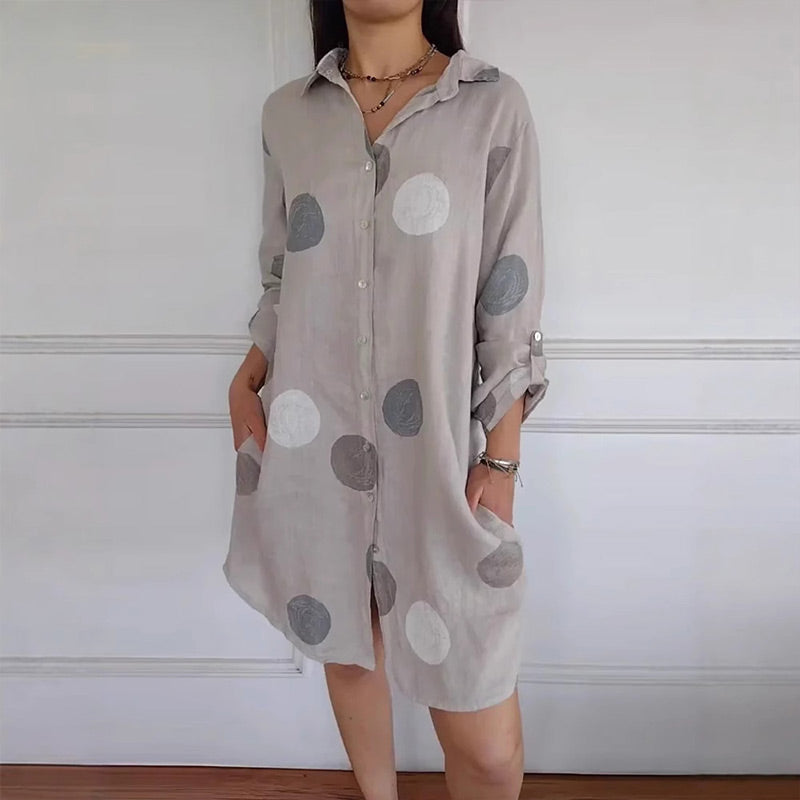 Predimenzionirana košulja haljina s džepovima i točkicama-HR