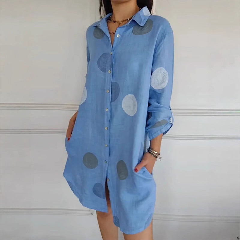 Predimenzionirana košulja haljina s džepovima i točkicama-HR