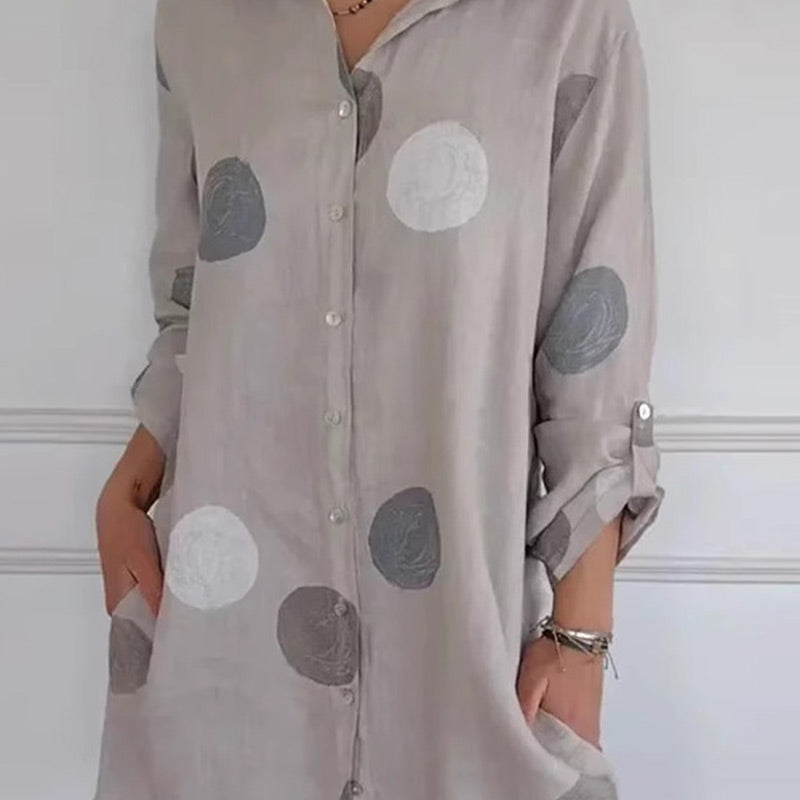 Predimenzionirana košulja haljina s džepovima i točkicama-HR