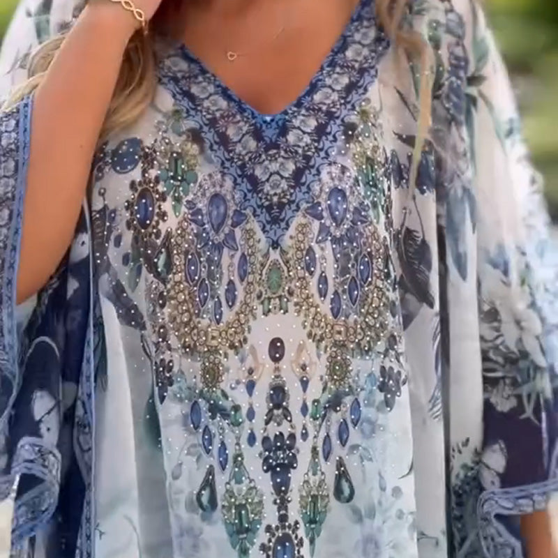 [S-5XL]🥰 Vestido checo asimétrico suelto con escote en V-ES