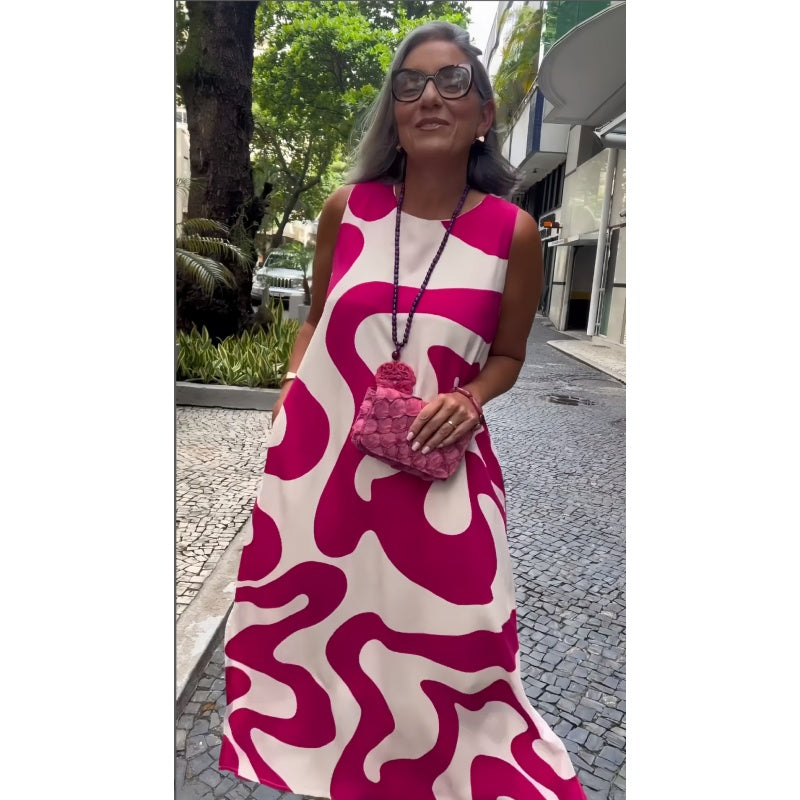 Αμάνικα casual φορέματα μόδας με στρογγυλή λαιμόκοψη-GR