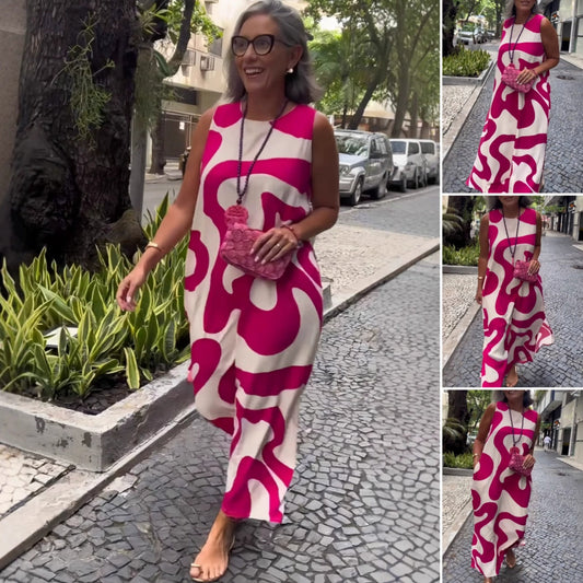 Vestidos casuales de moda sin mangas con cuello redondo y estampados-ES