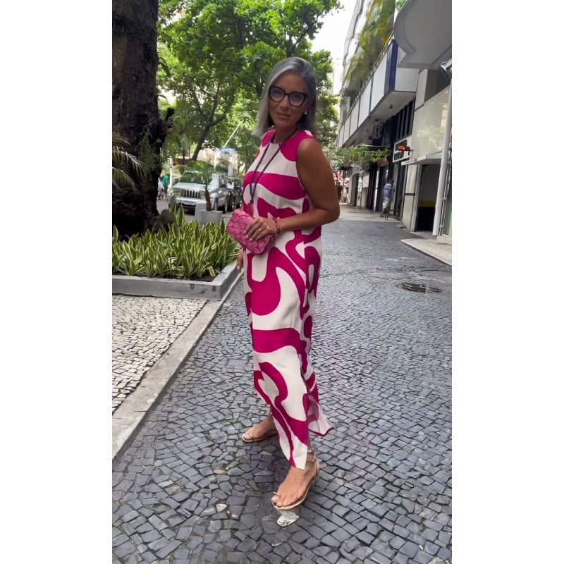 Αμάνικα casual φορέματα μόδας με στρογγυλή λαιμόκοψη-GR