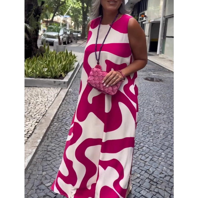 Αμάνικα casual φορέματα μόδας με στρογγυλή λαιμόκοψη-GR