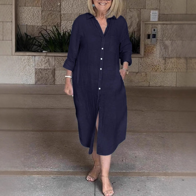 🔥Φαρδύ βαμβακερό λινό φόρεμα για γυναίκες-GR