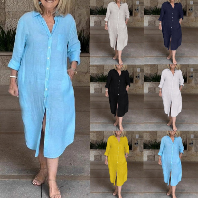 🔥Φαρδύ βαμβακερό λινό φόρεμα για γυναίκες-GR