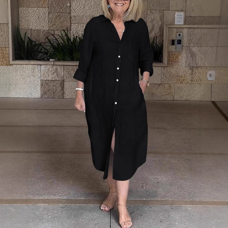 🔥Φαρδύ βαμβακερό λινό φόρεμα για γυναίκες-GR