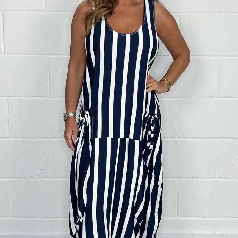 👗Vestidos con bolsillos a rayas de talla grande de primavera y verano-ES