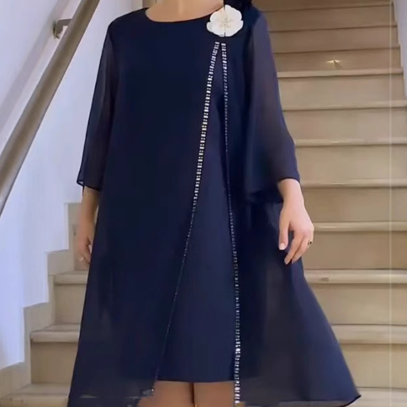 🌸✨【S-4XL】Γυναικείο δικτυωτό φόρεμα με στρογγυλή λαιμόκοψη με φλοράλ προφορά-GR