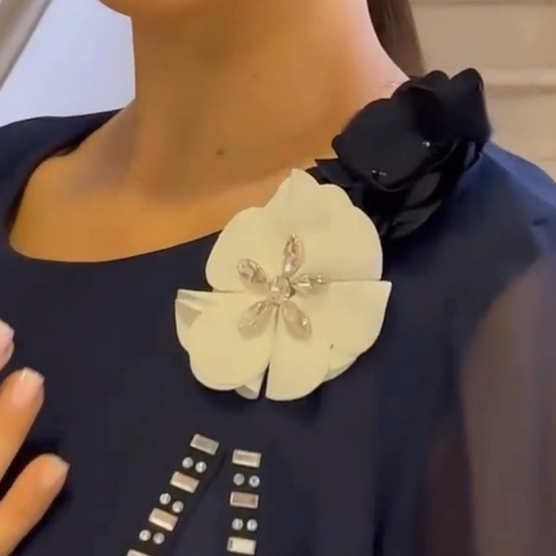 🌸✨【S-4XL】Γυναικείο δικτυωτό φόρεμα με στρογγυλή λαιμόκοψη με φλοράλ προφορά-GR