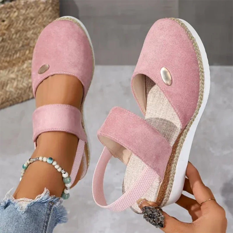 Sandalias de cuña baja, con tiras y punta cerrada-ES