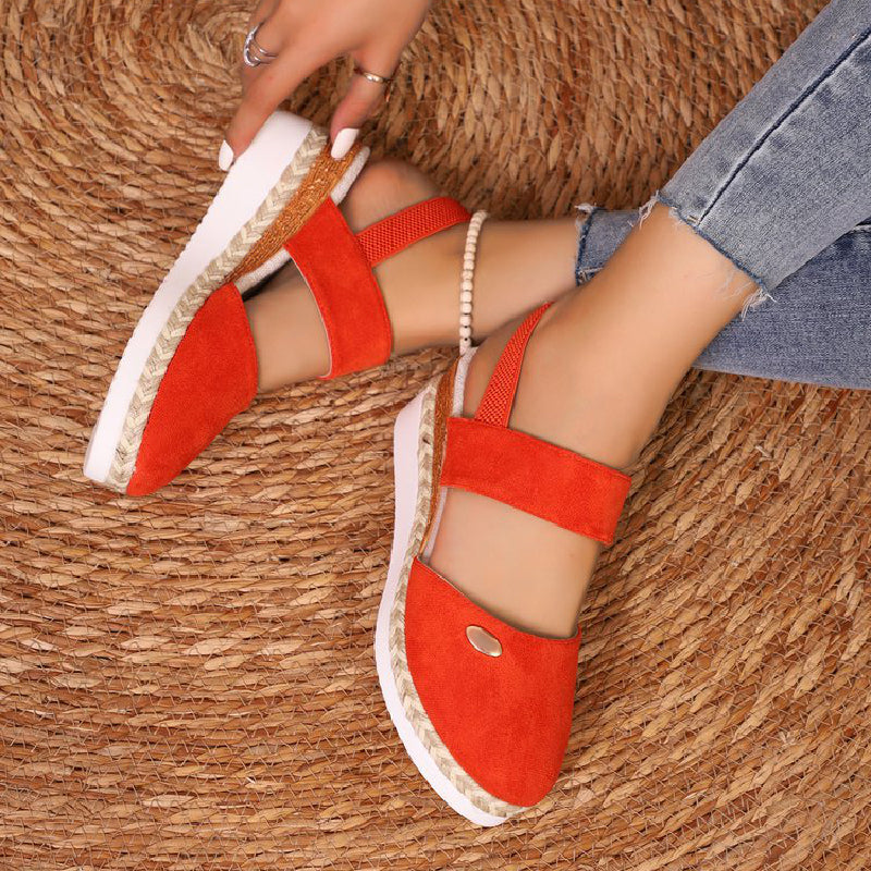 Sandalias de cuña baja, con tiras y punta cerrada-ES