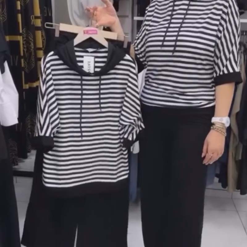 Conjunto de top de rayas y pantalón de color liso para mujer-ES