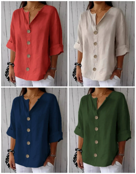 🔥Χαλαρή γυναικεία μπλούζα με κουμπιά-GR