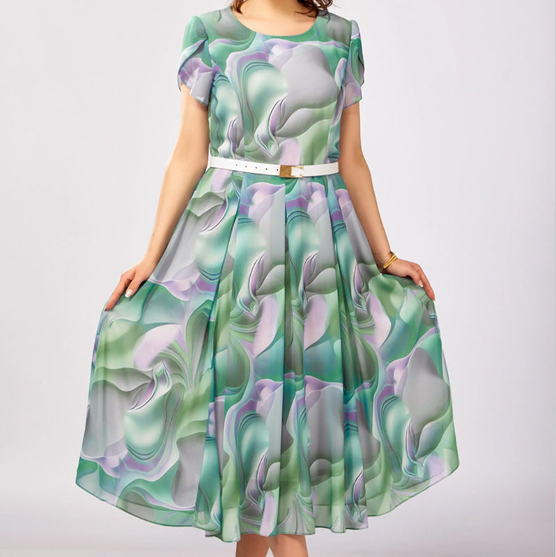 Vestido de fantasía floral abstracta (con cinturón)-ES