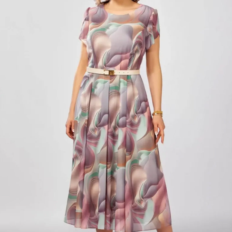 Vestido de fantasía floral abstracta (con cinturón)-ES