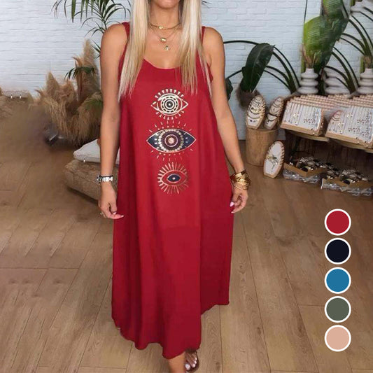 🔥Γυναικείο μακρυμάνικο φόρεμα με σχέδιο ματιών👗-GR