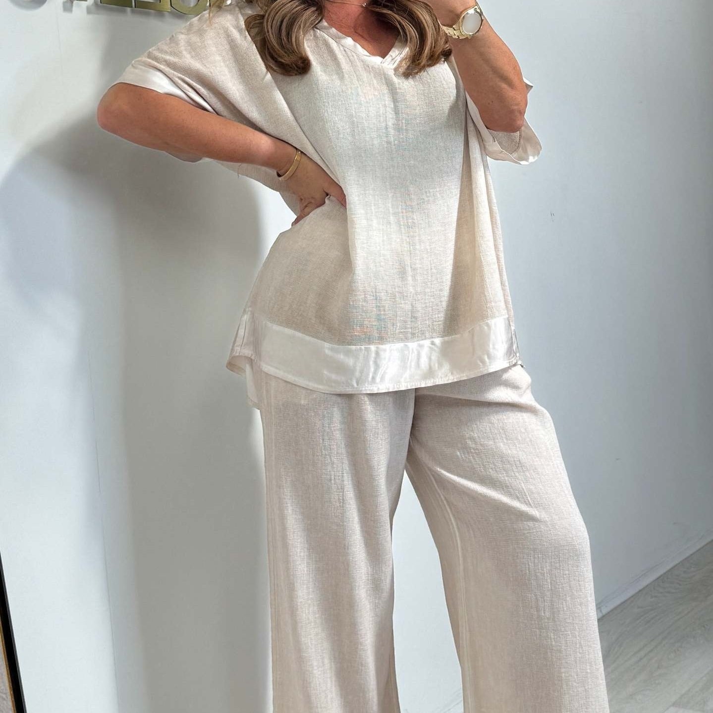 🌷💗Άνετο σετ δύο τεμαχίων με V λαιμόκοψη-GR