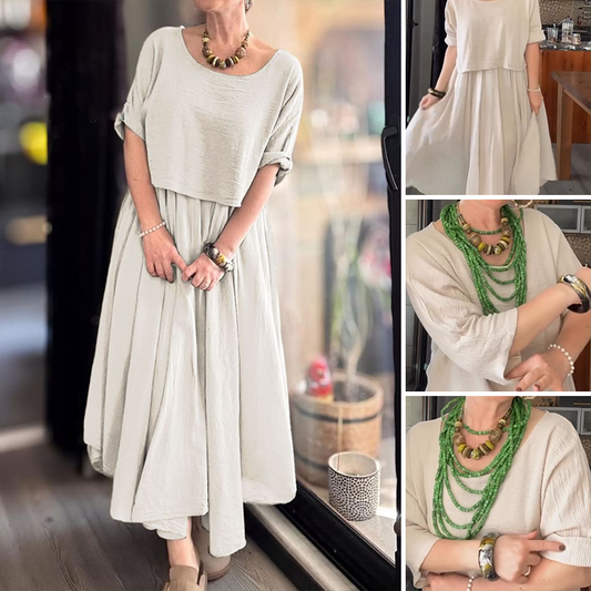 【S-5XL】👗Conjunto de falda larga de color liso-ES