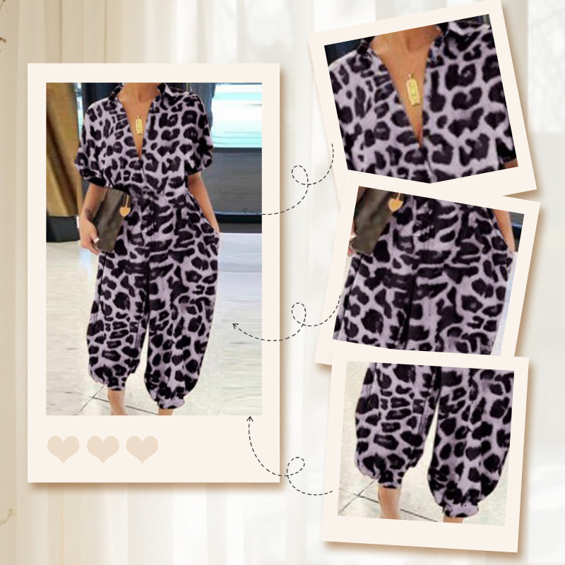 💜✨Moteriškas sagomis puoštas laisvas kombinezonas trumpomis rankovėmis-LT