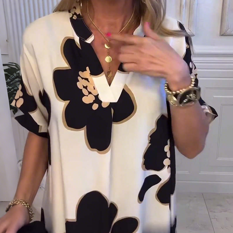 🌸😘 Moteriška laisva suknelė su raštu ir gilia V formos iškirpte🔥-LT