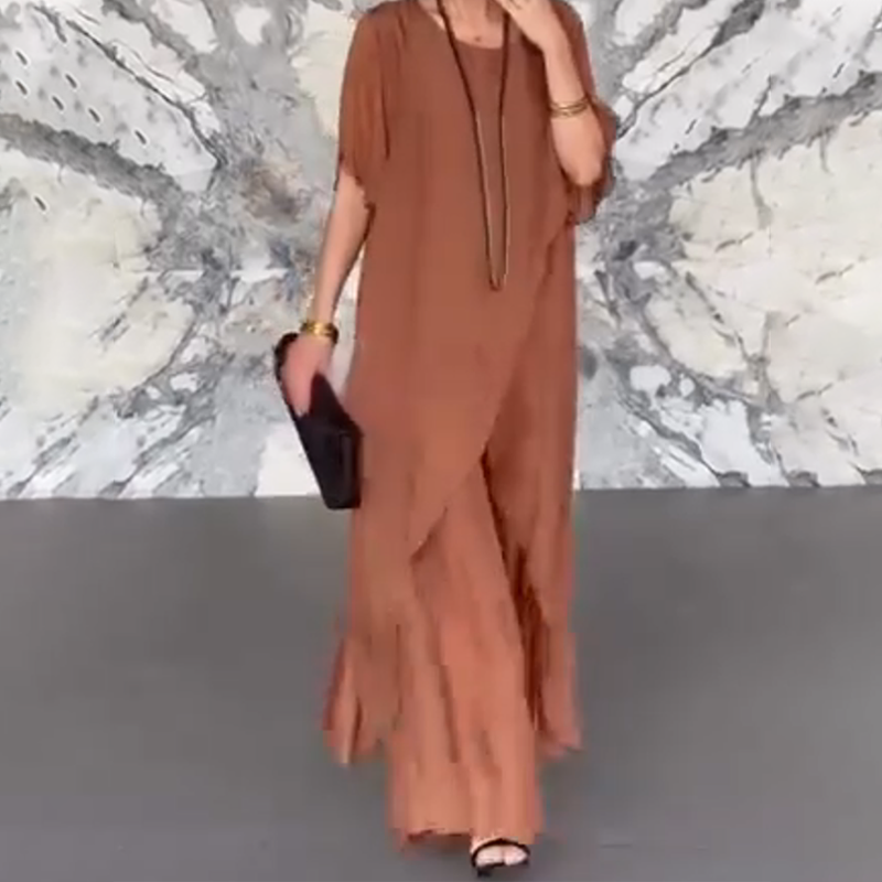 🛍️✨ Moteriškas komplektas, kurį sudaro netaisyklingos formos palaidinė ir lengvos kelnės-LT