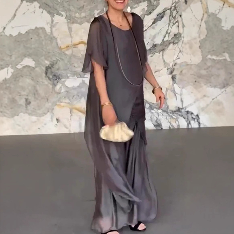 🛍️✨ Moteriškas komplektas, kurį sudaro netaisyklingos formos palaidinė ir lengvos kelnės-LT