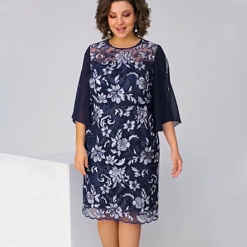 ✨Vestido midi de malla con estampado floral para mujer-ES
