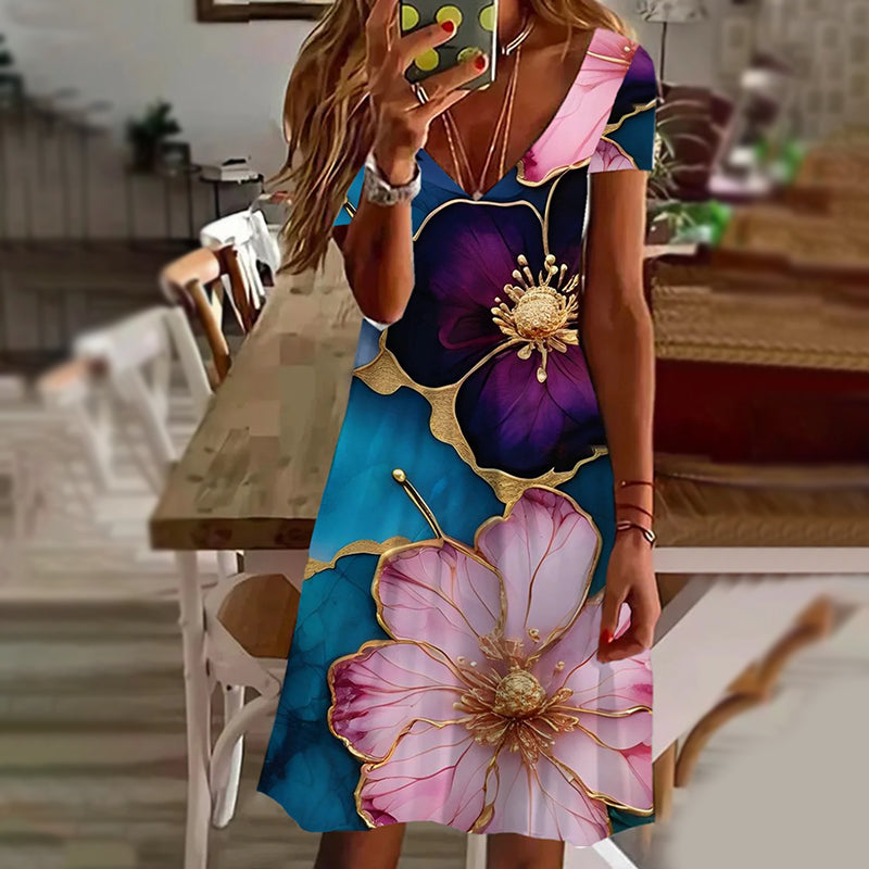Vestidos elegantes con cuello en V estampados para mujer-ES
