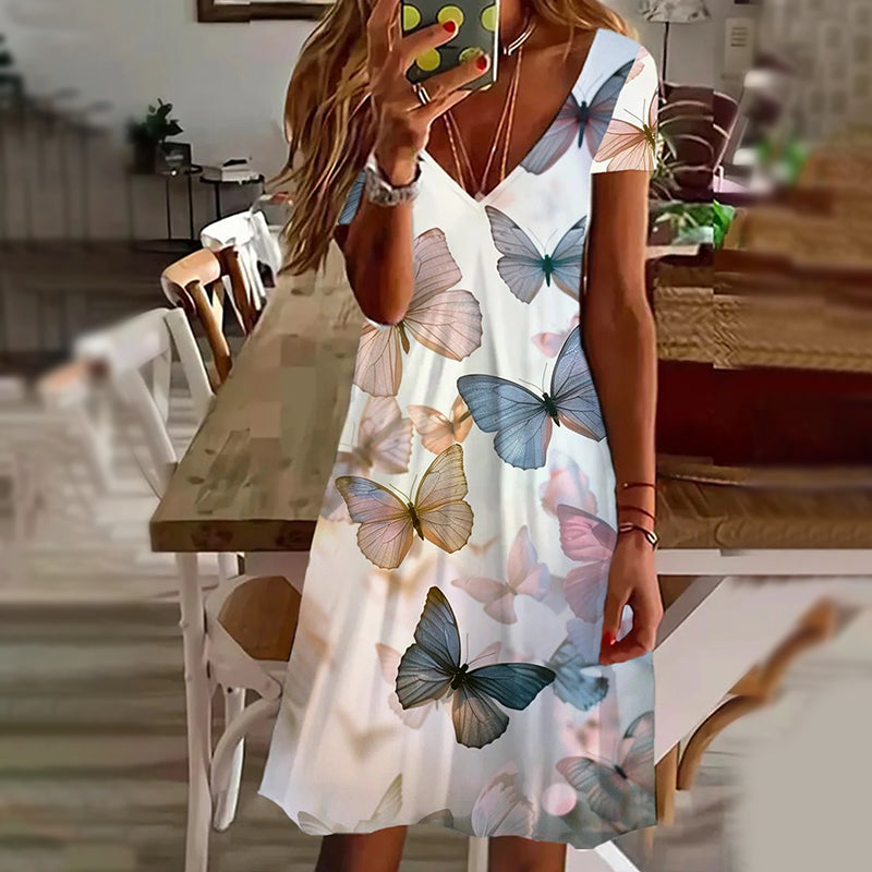 Vestidos elegantes con cuello en V estampados para mujer-ES