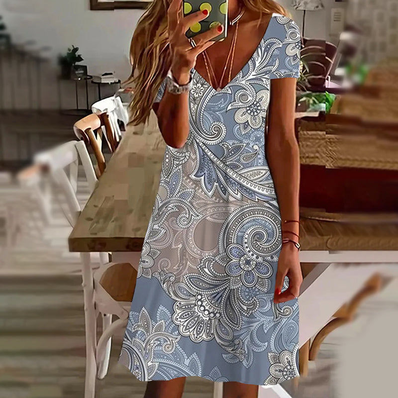 Vestidos elegantes con cuello en V estampados para mujer-ES