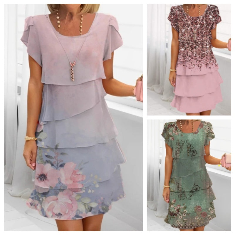 👗Κομψό φόρεμα με στρογγυλή λαιμόκοψη και φλοράλ τύπωμα🌸-GR