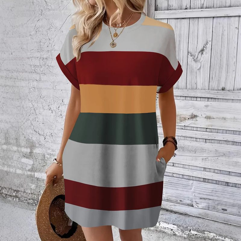 👗Ανεπίσημο γυναικείο φόρεμα με στρογγυλή λαιμόκοψη-GR