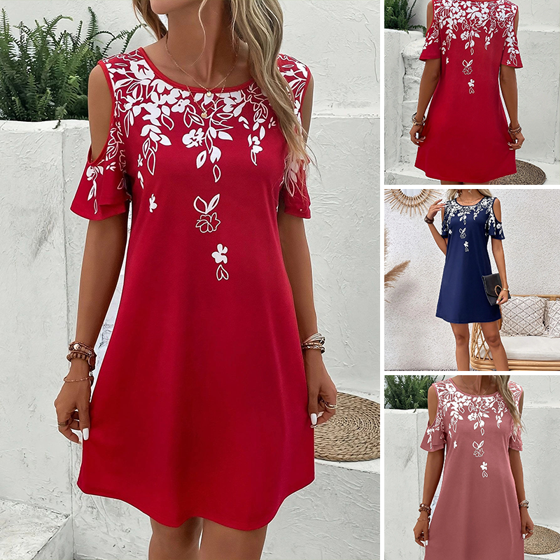 🌼【S-2XL】Midi obleka s cvetličnim potiskom in izrezanimi rokavi-SI