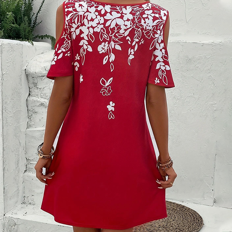 🌼【S-2XL】Midi obleka s cvetličnim potiskom in izrezanimi rokavi-SI