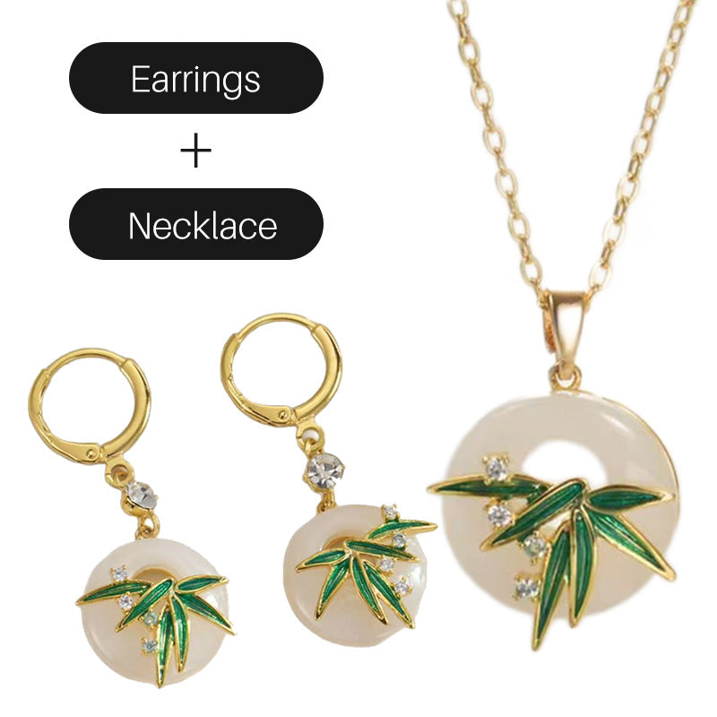 Modernūs rytietiško stiliaus bambuko auskarai ir vėrinys-LT