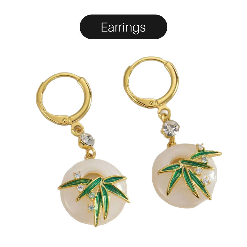 Modernūs rytietiško stiliaus bambuko auskarai ir vėrinys-LT