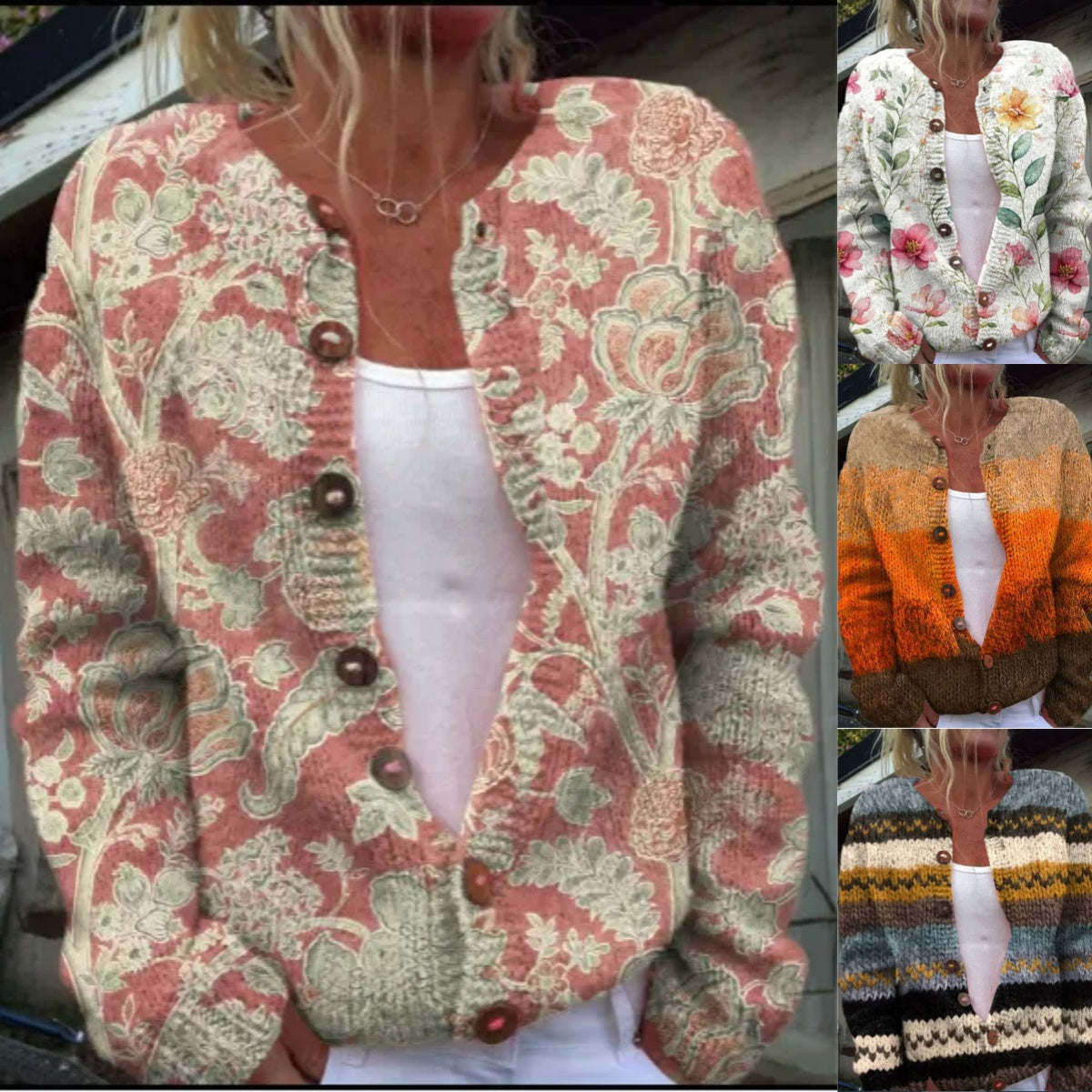 Abrigos de mujer con estampado, cierre de botones.-ES