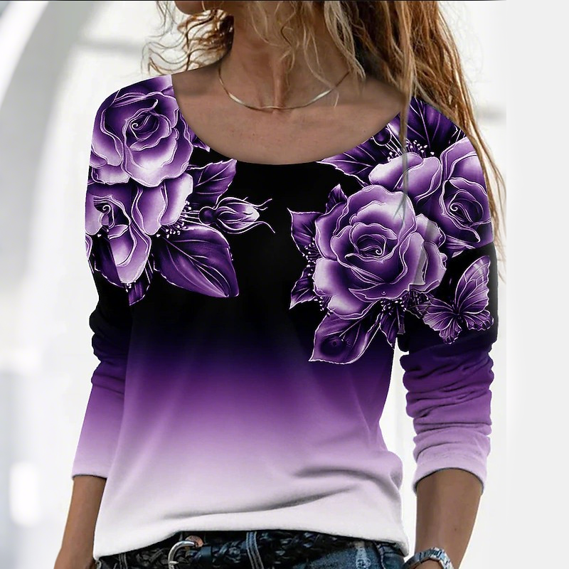 🔥👚Blusa de manga larga a la moda con estampado floral-ES