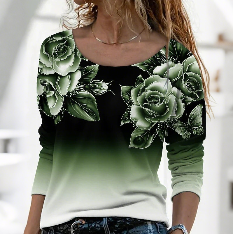 🔥👚Blusa de manga larga a la moda con estampado floral-ES