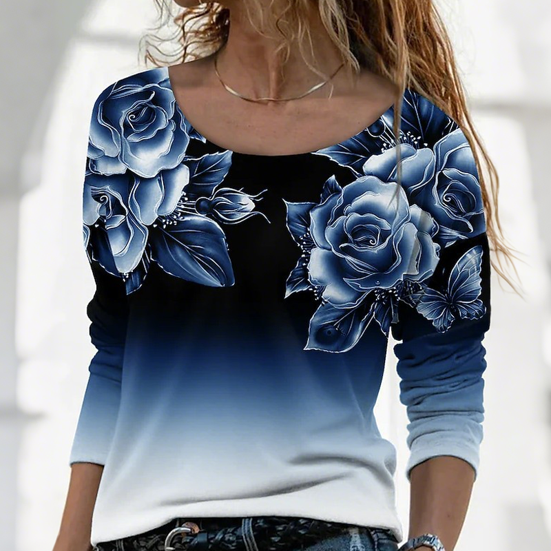 🔥👚Blusa de manga larga a la moda con estampado floral-ES