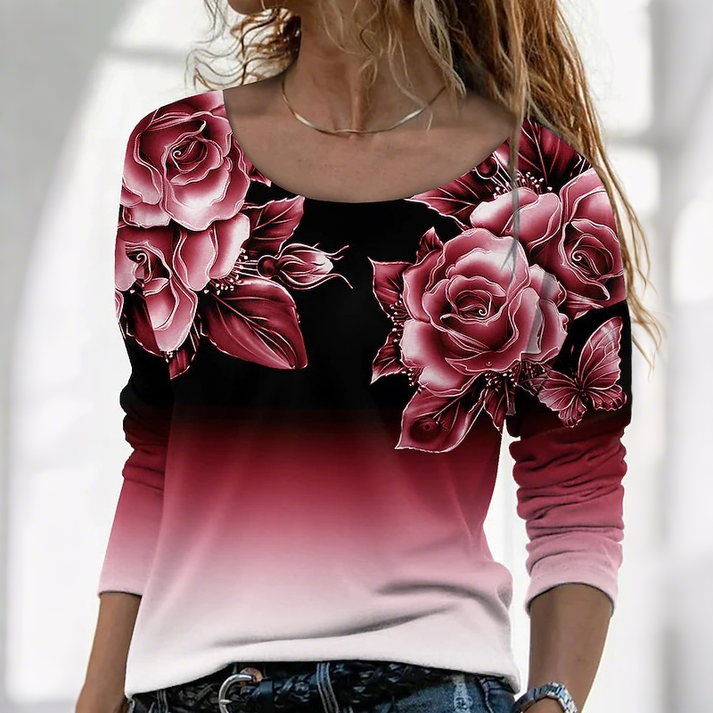 🔥👚Blusa de manga larga a la moda con estampado floral-ES
