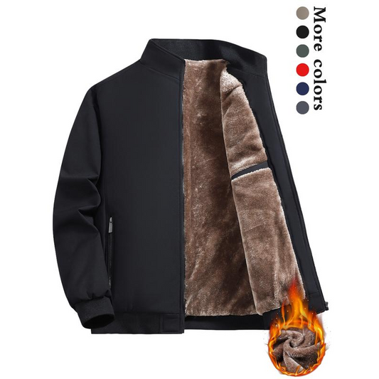 Chaqueta cálida con cremallera de color sólido para hombre: ¡sin arrugas, a prueba de viento, lluvia y nieve!--ES