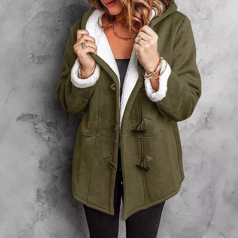 ❄️ Ženska semiš jakna s kapuco in plišasto podlogo 🧥💕-SI
