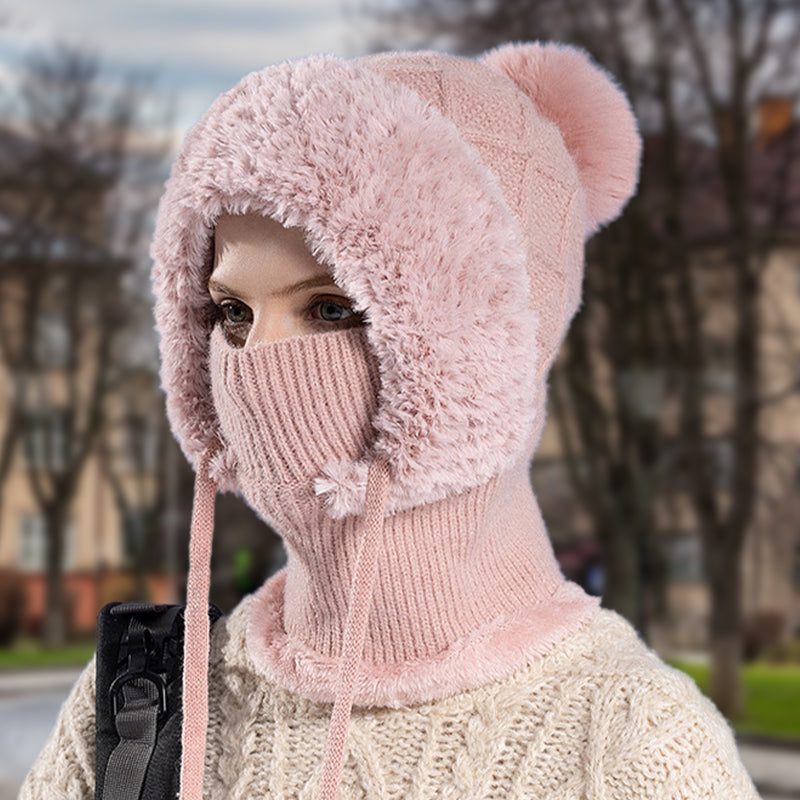 🔥Nueva oferta: elegante gorro de invierno de punto grueso, con cubrebocas y bufanda.-ES