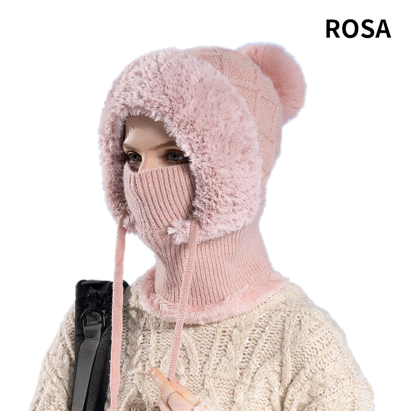 🔥Nueva oferta: elegante gorro de invierno de punto grueso, con cubrebocas y bufanda.-ES