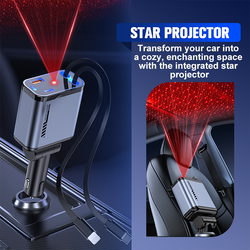 📱 Večnamenski avtomobilski polnilnik s hitrim polnjenjem in zložljivim kablom | Združljiv z vsemi pametnimi telefoni-SI