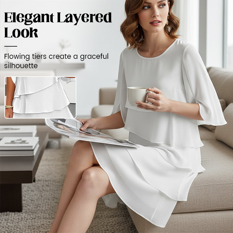 💥Elegante vestido de capas con mangas con volantes para mujer-ES